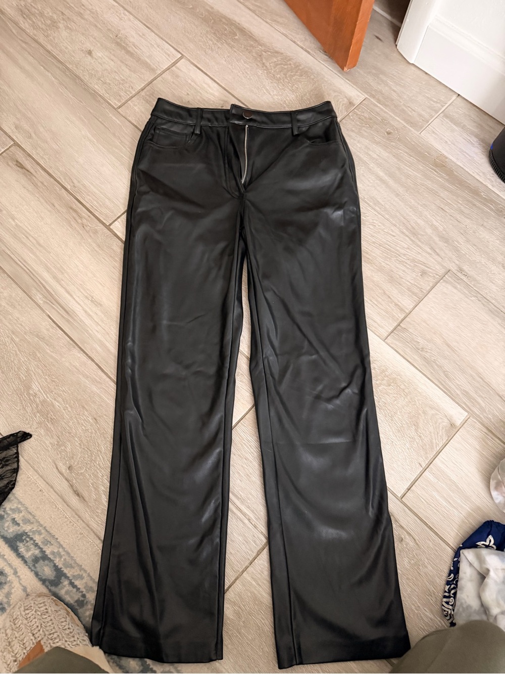 Women's Black Faux Leather Wide-Leg Pants